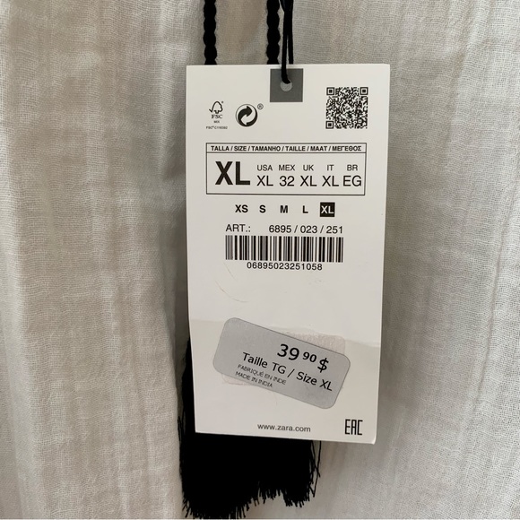 New White Zara Tie-Up Embroidered Top - Picture 4 of 4